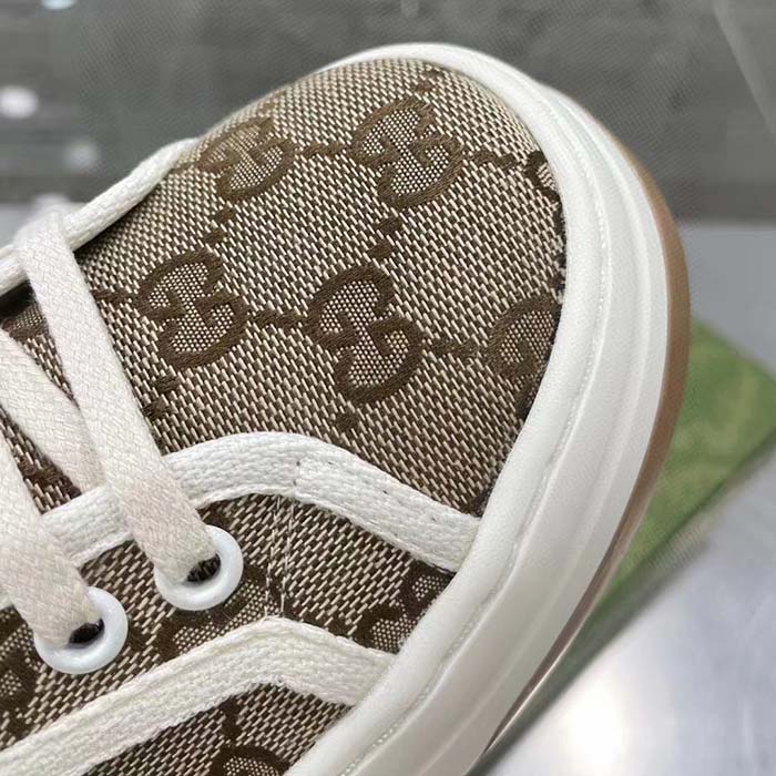 Gucci Unisex GG Sneaker Beige Ebony Original Canvas Flat Interlocking G 5 Cm Heel
