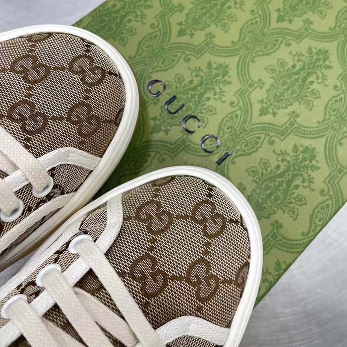 Gucci Unisex GG Sneaker Beige Ebony Original Canvas Flat Interlocking G 5 Cm Heel