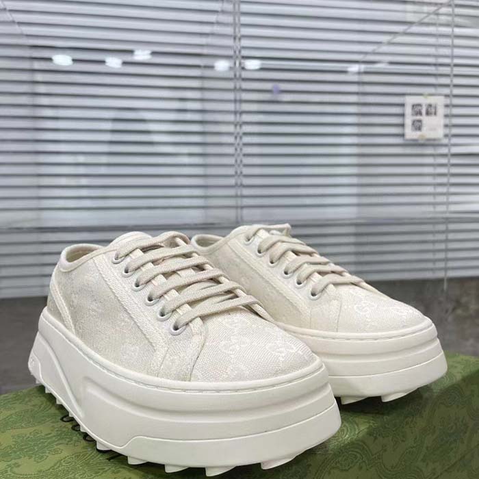 Gucci Unisex GG Sneaker White Original GG Canvas Flat Interlocking G 5 Cm Heel