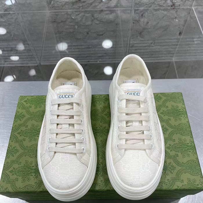 Gucci Unisex GG Sneaker White Original GG Canvas Flat Interlocking G 5 Cm Heel