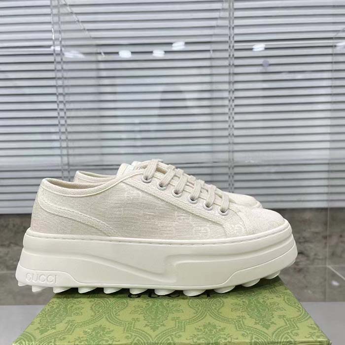 Gucci Unisex GG Sneaker White Original GG Canvas Flat Interlocking G 5 Cm Heel