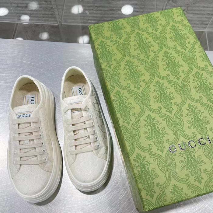Gucci Unisex GG Sneaker White Original GG Canvas Flat Interlocking G 5 Cm Heel