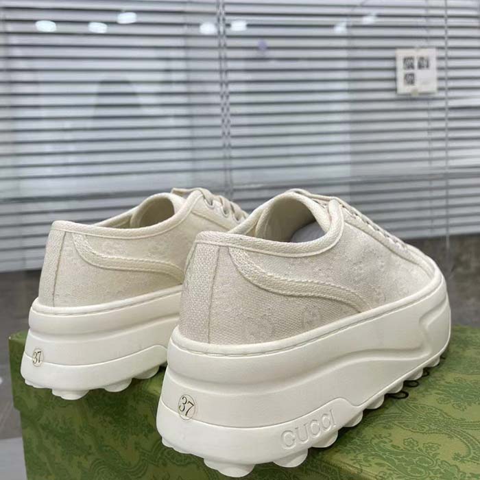 Gucci Unisex GG Sneaker White Original GG Canvas Flat Interlocking G 5 Cm Heel