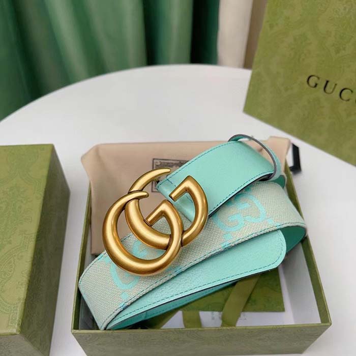 Gucci Unisex Marmont Jumbo GG Belt Beige Mint Canvas Double G