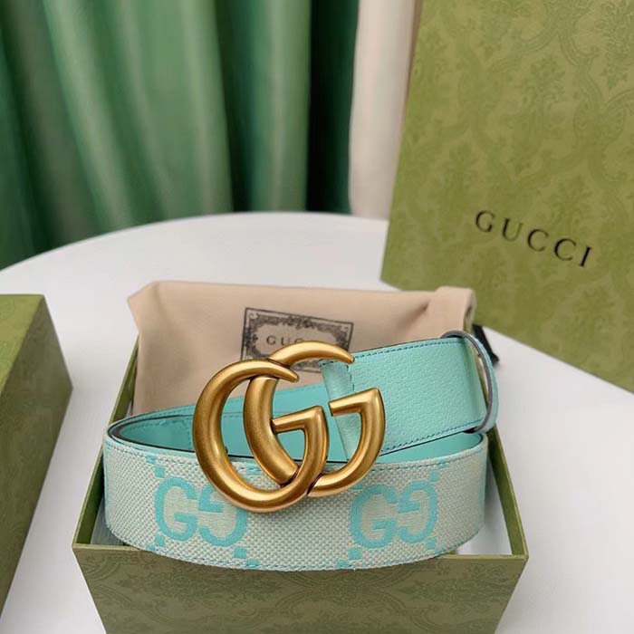 Gucci Unisex Marmont Jumbo GG Belt Beige Mint Canvas Double G