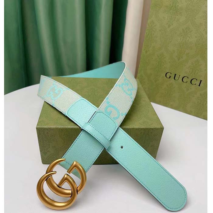 Gucci Unisex Marmont Jumbo GG Belt Beige Mint Canvas Double G