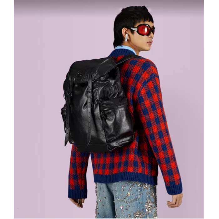 Gucci Unisex GG Backpack Tonal Double G Original GG Canvas Black Leather