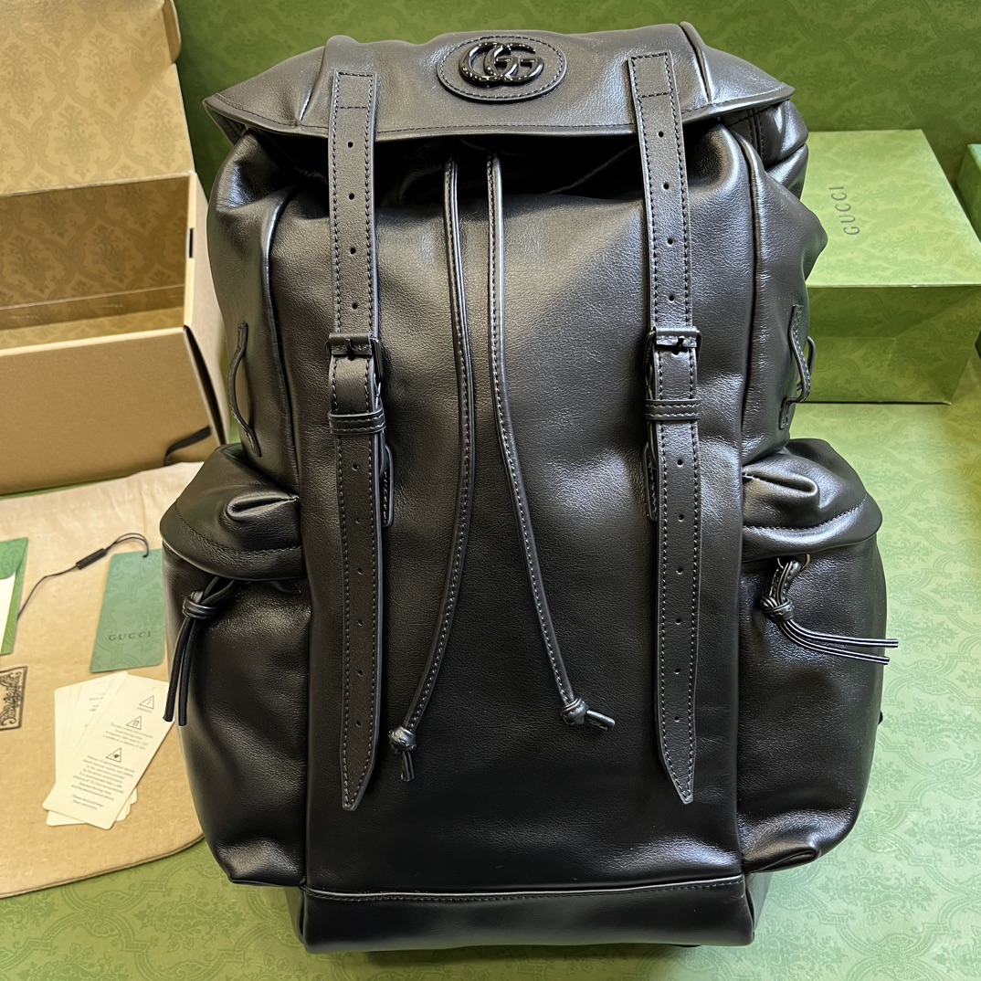 Gucci Unisex GG Backpack Tonal Double G Original GG Canvas Black Leather