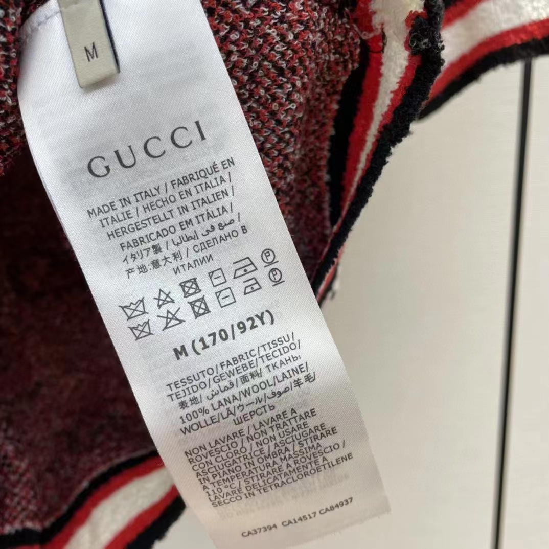 Gucci Men GG Cotton Jacquard Polo Shirt Ivory Red Polo Collar Short Sleeves