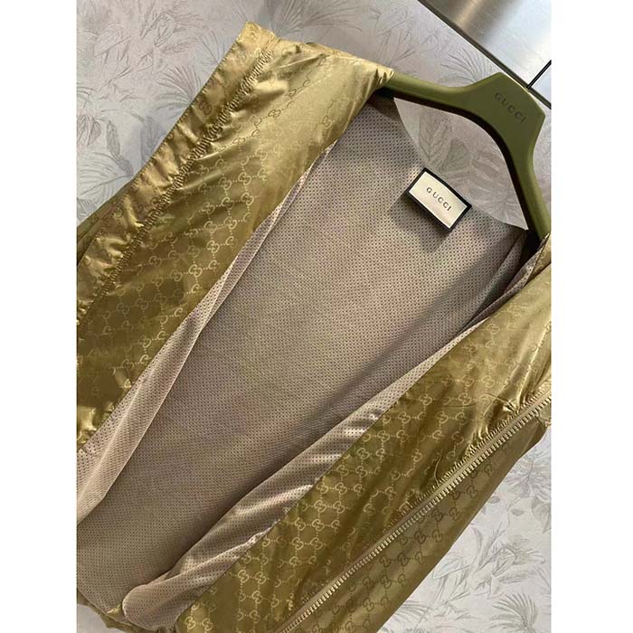 Gucci Women GG Hooded Jacket Light Camel GG Nylon Jacquard