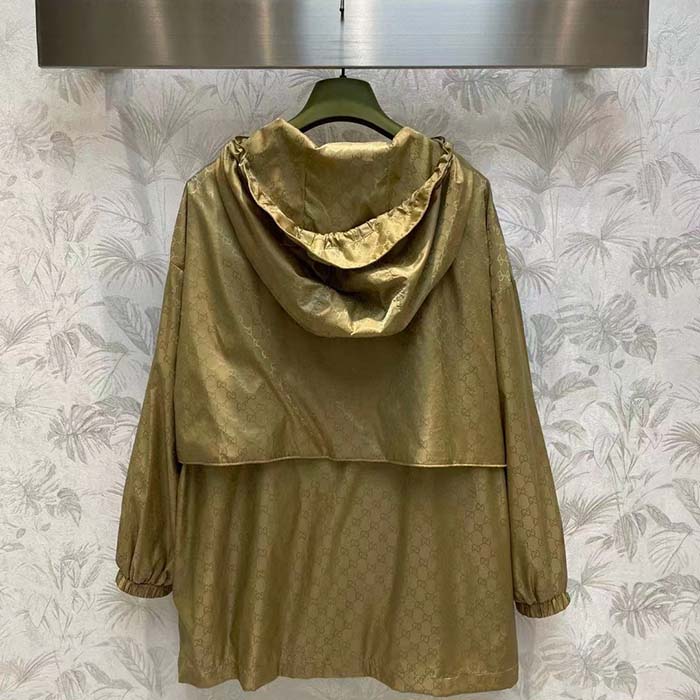 Gucci Women GG Hooded Jacket Light Camel GG Nylon Jacquard