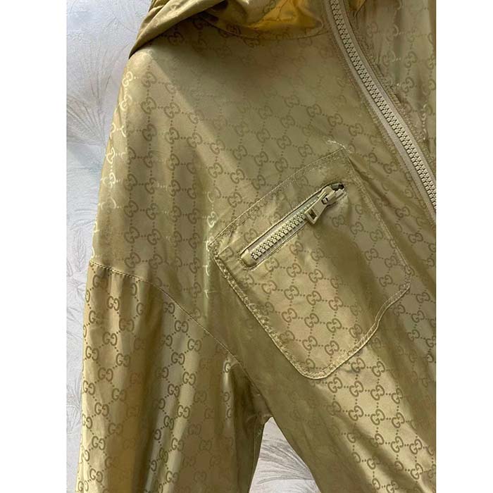 Gucci Women GG Hooded Jacket Light Camel GG Nylon Jacquard
