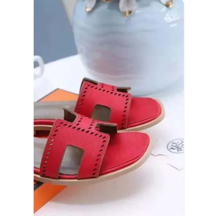 Hermes Women Oasis Sandal Red Calfskin Iconic “H” 5.6cm Heel