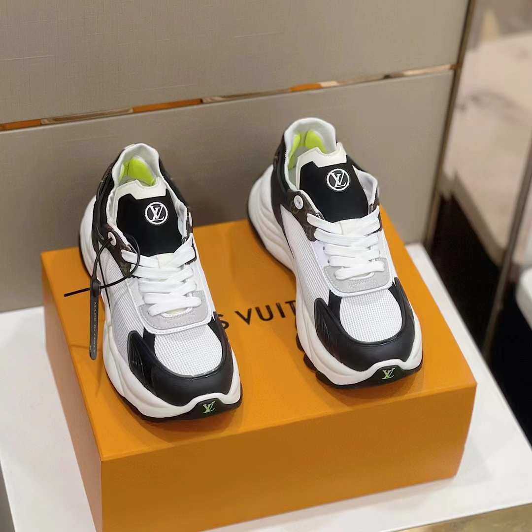 Louis Vuitton LV Unisex Run 55 Sneaker White Mix Materials Lifted Rubber Outsole
