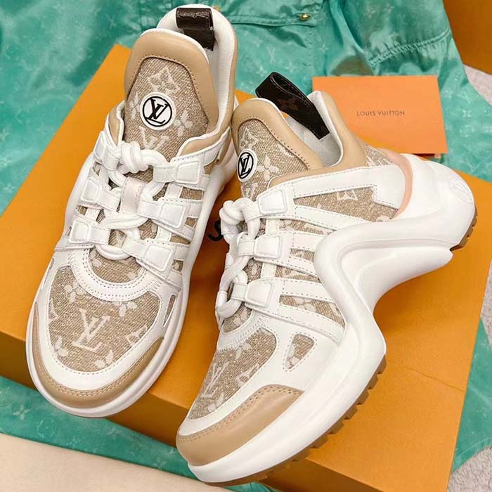 Louis Vuitton Women LV Archlight Sneaker Beige Monogram Denim Oversized Rubber Outsole