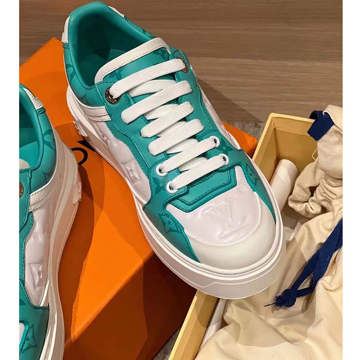 Louis Vuitton Women LV Time Out Sneaker Blue Calf Leather Colored Monogram Flowers