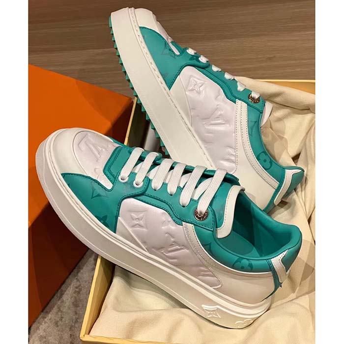 Louis Vuitton Women LV Time Out Sneaker Blue Calf Leather Colored Monogram Flowers
