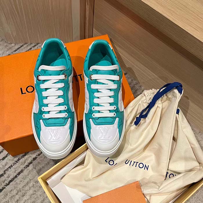 Louis Vuitton Women LV Time Out Sneaker Blue Calf Leather Colored Monogram Flowers