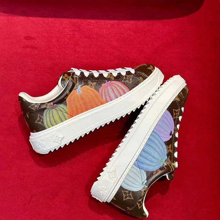 Louis Vuitton Women LV Time Out Sneaker Brown Printed Patent Monogram Canvas Flowers