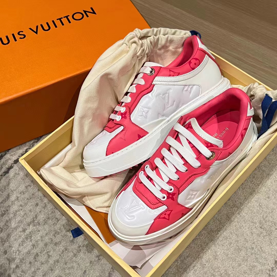 Louis Vuitton Women LV Time Out Sneaker Pink Calf Leather Colored Monogram Flowers