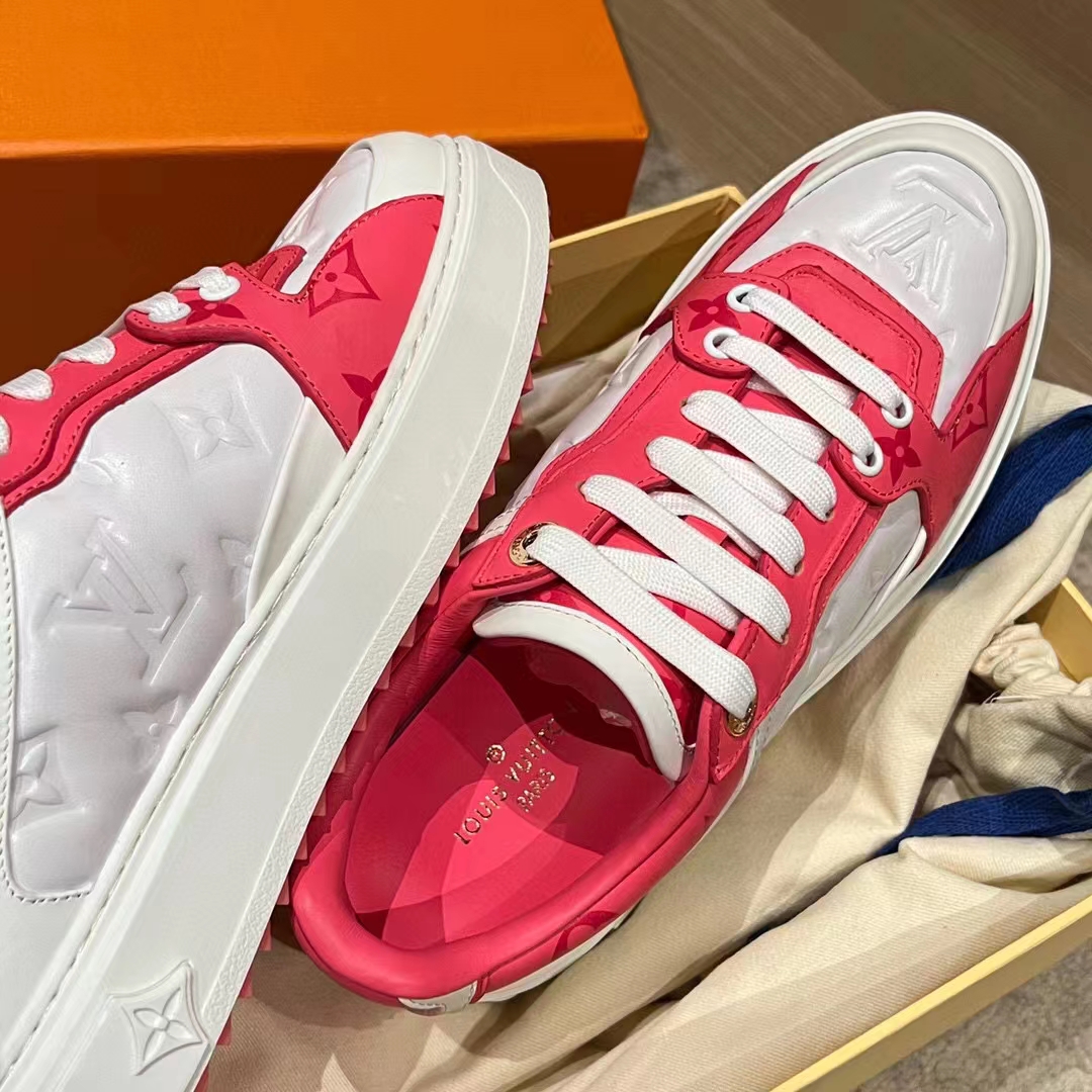 Louis Vuitton Women LV Time Out Sneaker Pink Calf Leather Colored Monogram Flowers