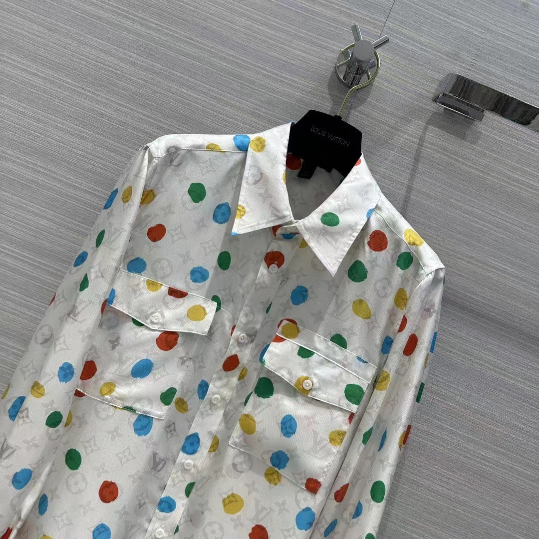 Louis Vuitton Men LV x YK Painted Dots Masculine Shirt Silk White Regular Fit