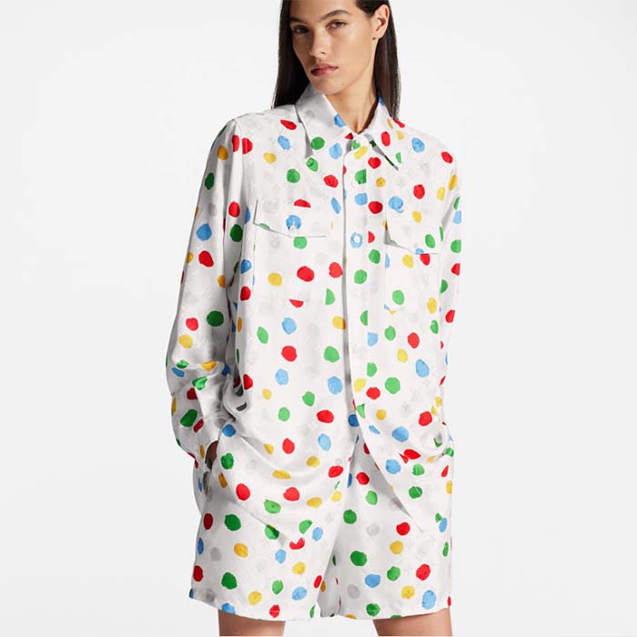 Louis Vuitton Women LV x YK Painted Dots Masculine Shirt Silk White Regular Fit
