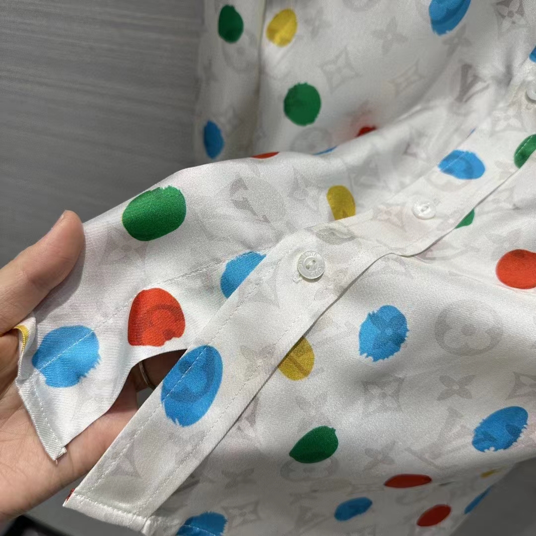 Louis Vuitton Men LV x YK Painted Dots Masculine Shirt Silk White Regular Fit
