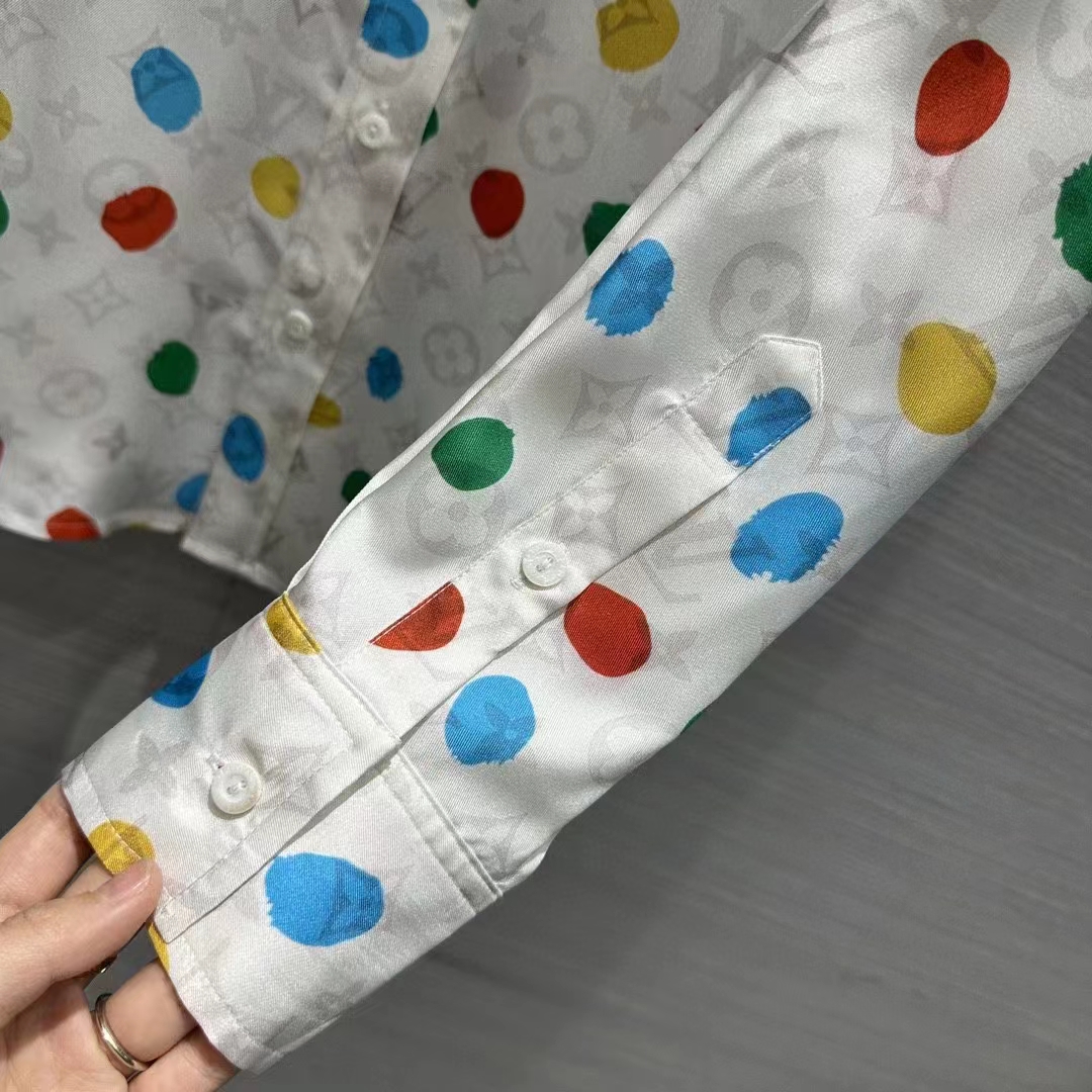 Louis Vuitton Men LV x YK Painted Dots Masculine Shirt Silk White Regular Fit