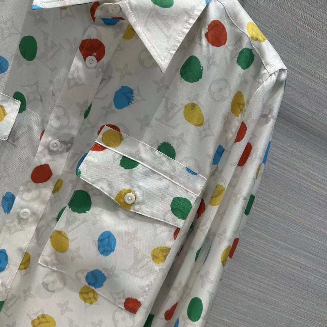 Louis Vuitton Men LV x YK Painted Dots Masculine Shirt Silk White Regular Fit