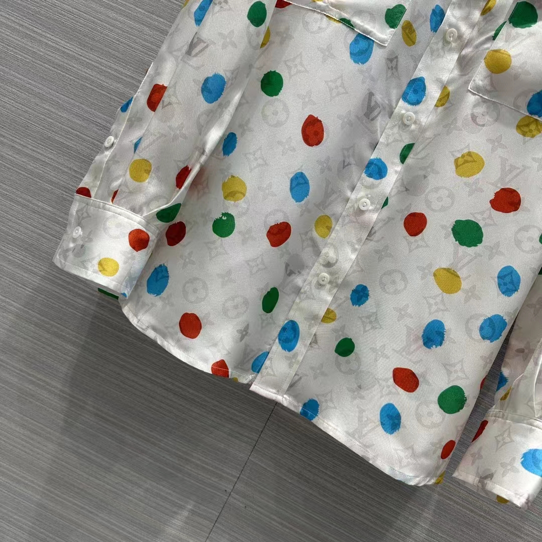 Louis Vuitton Men LV x YK Painted Dots Masculine Shirt Silk White Regular Fit