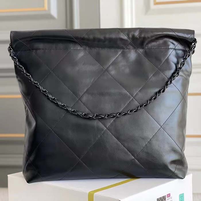 Chanel Women 22 Handbag Black Calfskin Black-Tone Metal