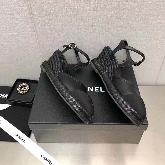 Chanel Women CC High Heel Sandal in Calfskin Leather-Black