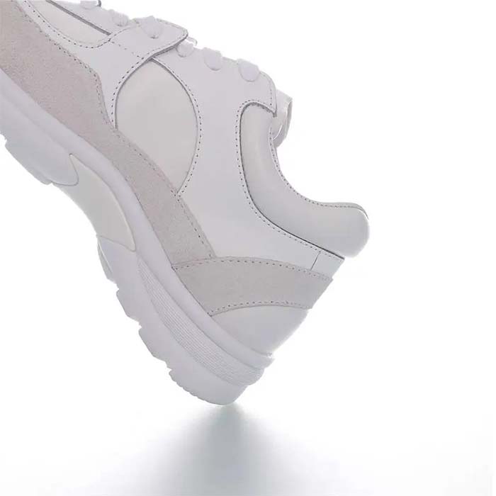Chanel Women CC Low Top Sneakers Calfskin Suede Triple White