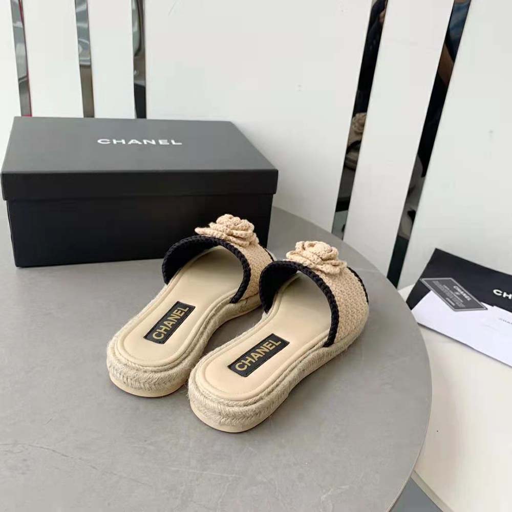 Chanel Women Mules Crochet Ivory and Black 0.5 cm Heel-Beige