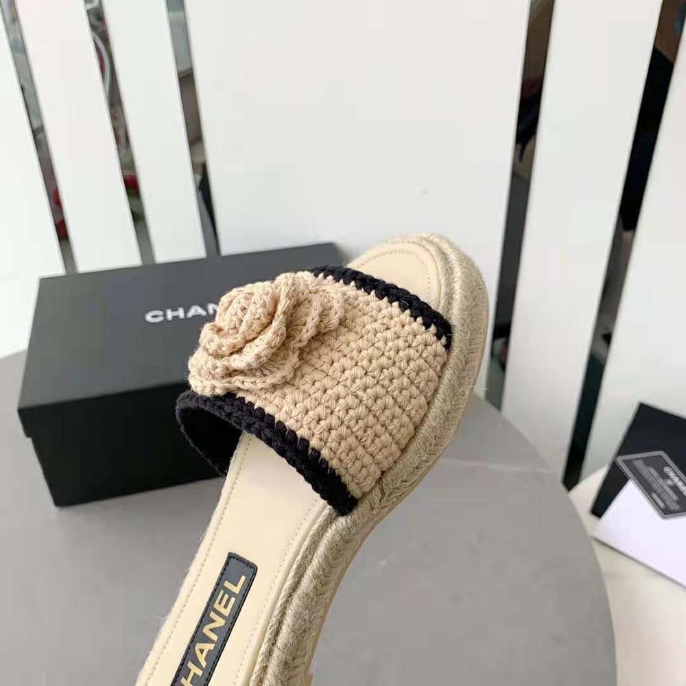 Chanel Women Mules Crochet Ivory and Black 0.5 cm Heel-Beige