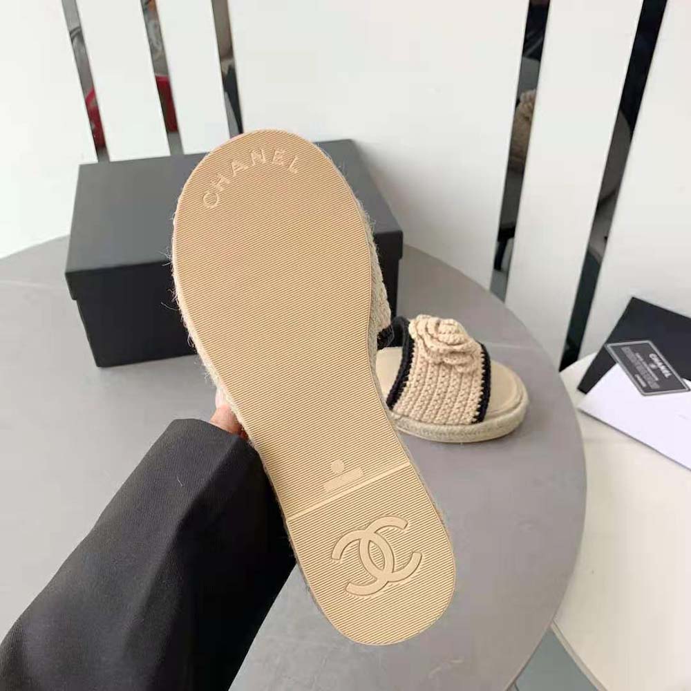 Chanel Women Mules Crochet Ivory and Black 0.5 cm Heel-Beige