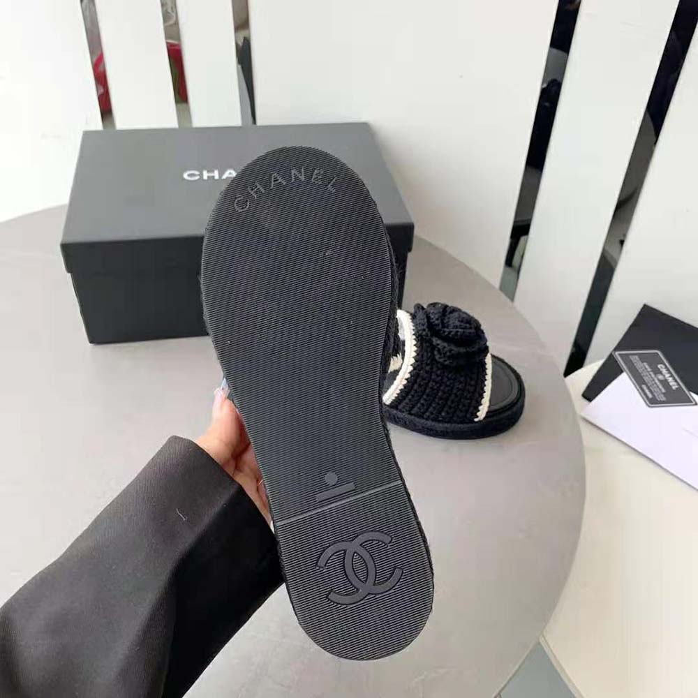 Chanel Women Mules Crochet Ivory and Black 0.5 cm Heel-Black