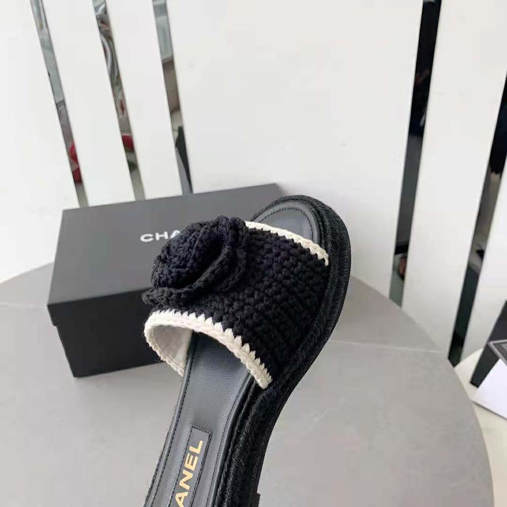 Chanel Women Mules Crochet Ivory and Black 0.5 cm Heel-Black