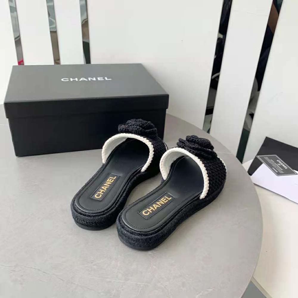 Chanel Women Mules Crochet Ivory and Black 0.5 cm Heel-Black