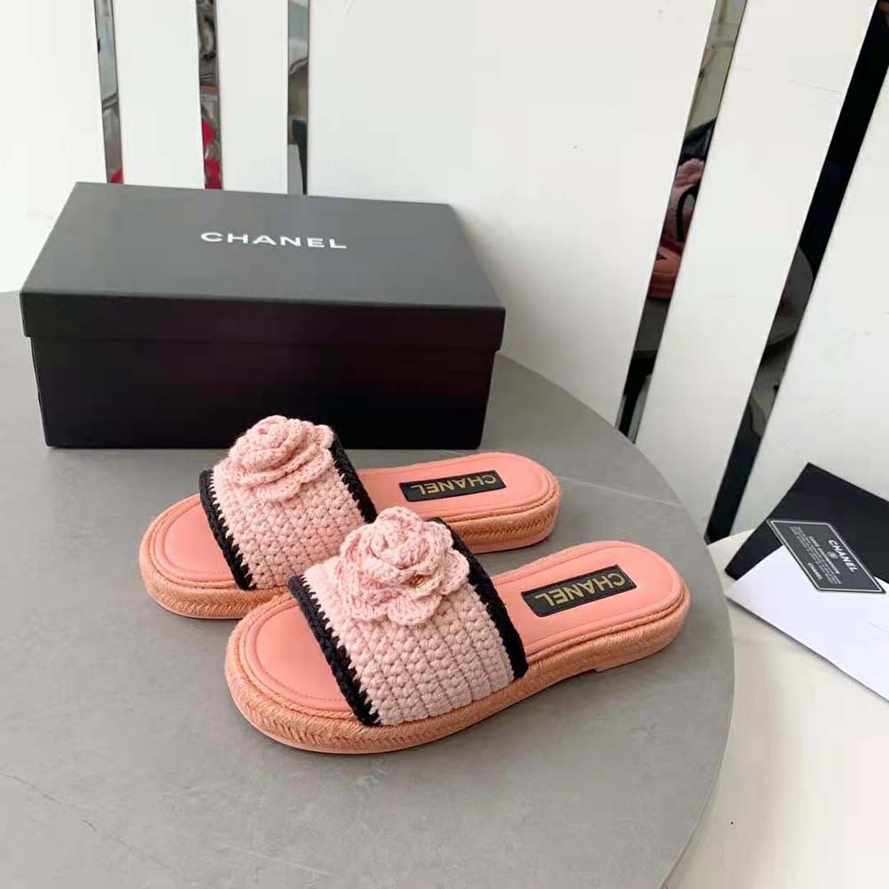 Chanel Women Mules Crochet Ivory and Black 0.5 cm Heel-Pink