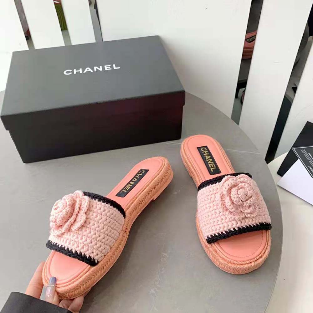 Chanel Women Mules Crochet Ivory and Black 0.5 cm Heel-Pink