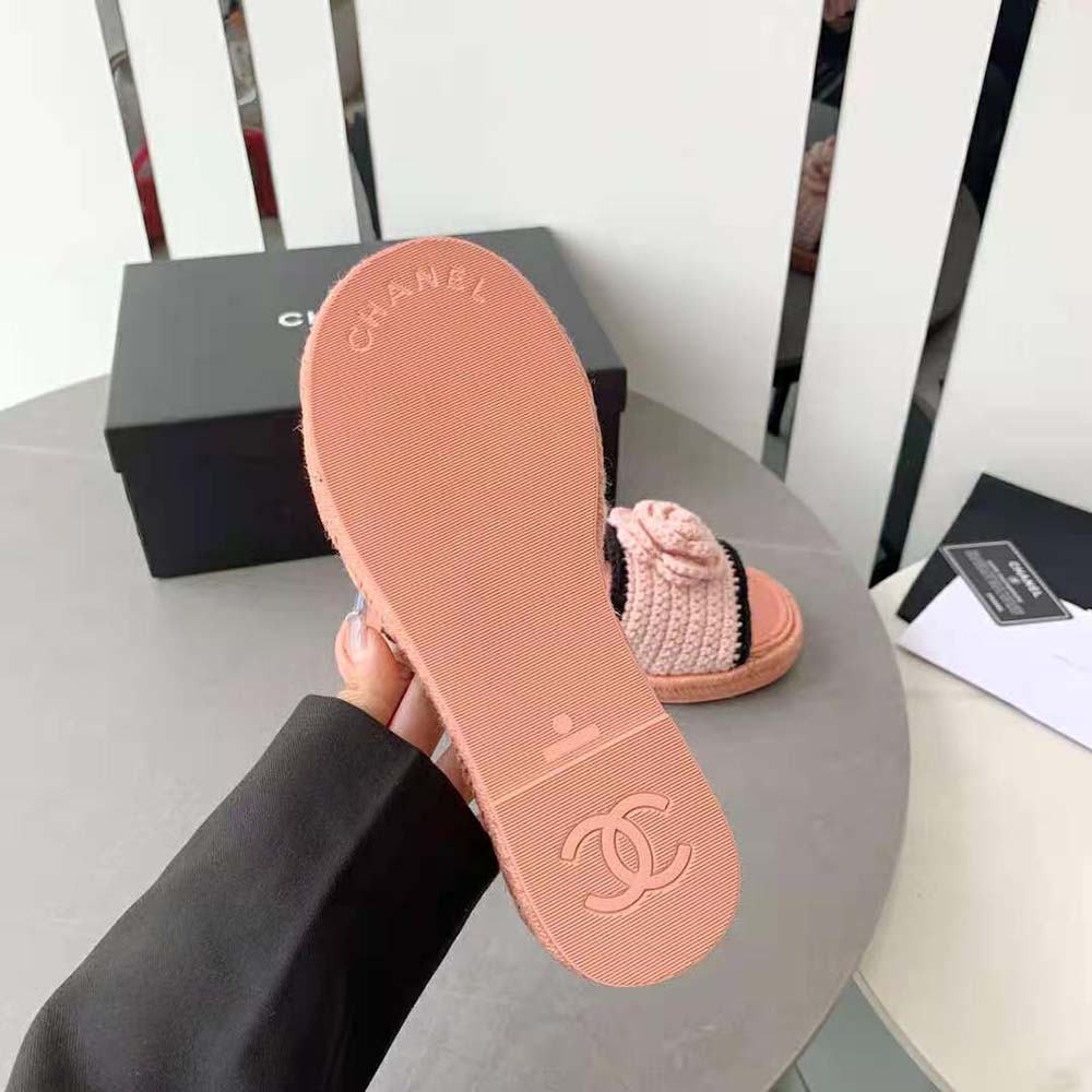 Chanel Women Mules Crochet Ivory and Black 0.5 cm Heel-Pink