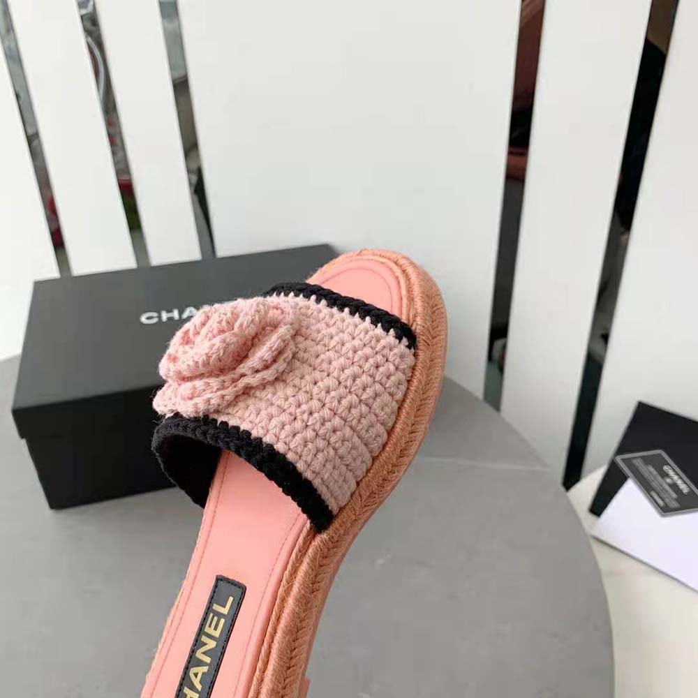 Chanel Women Mules Crochet Ivory and Black 0.5 cm Heel-Pink