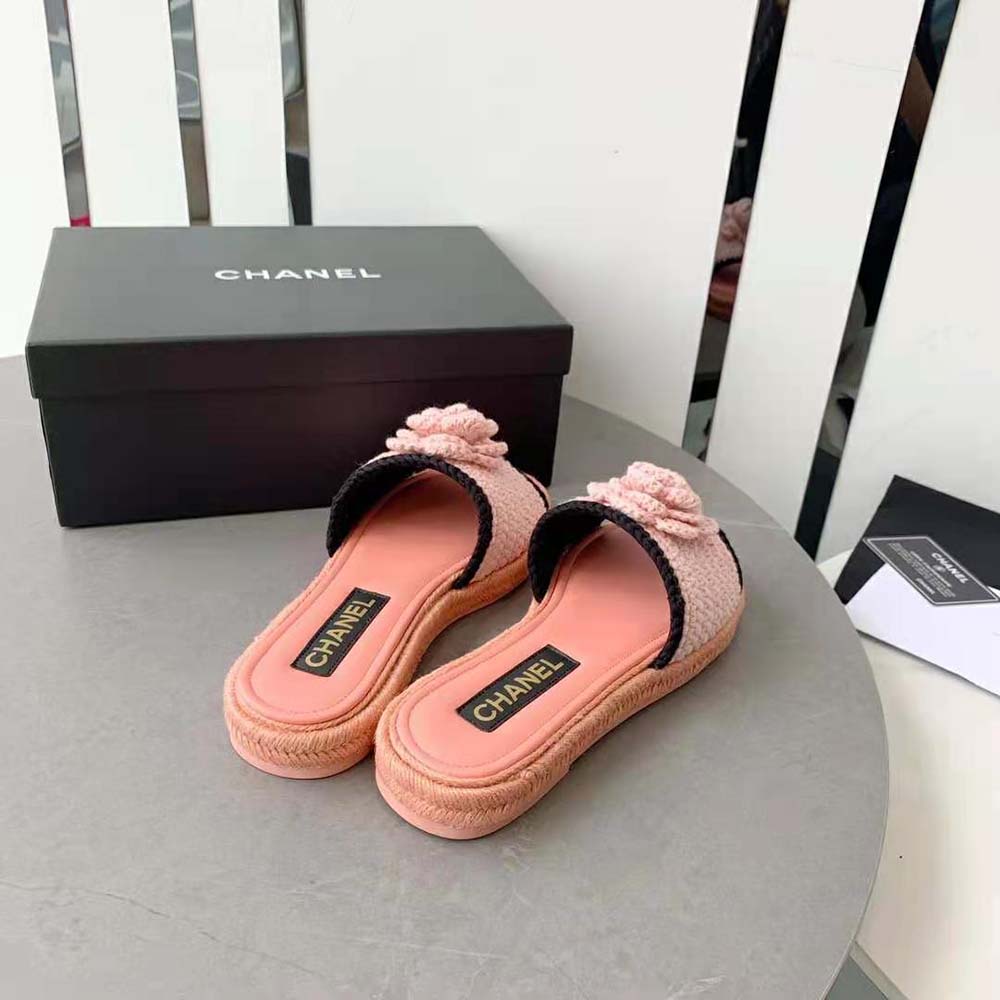 Chanel Women Mules Crochet Ivory and Black 0.5 cm Heel-Pink