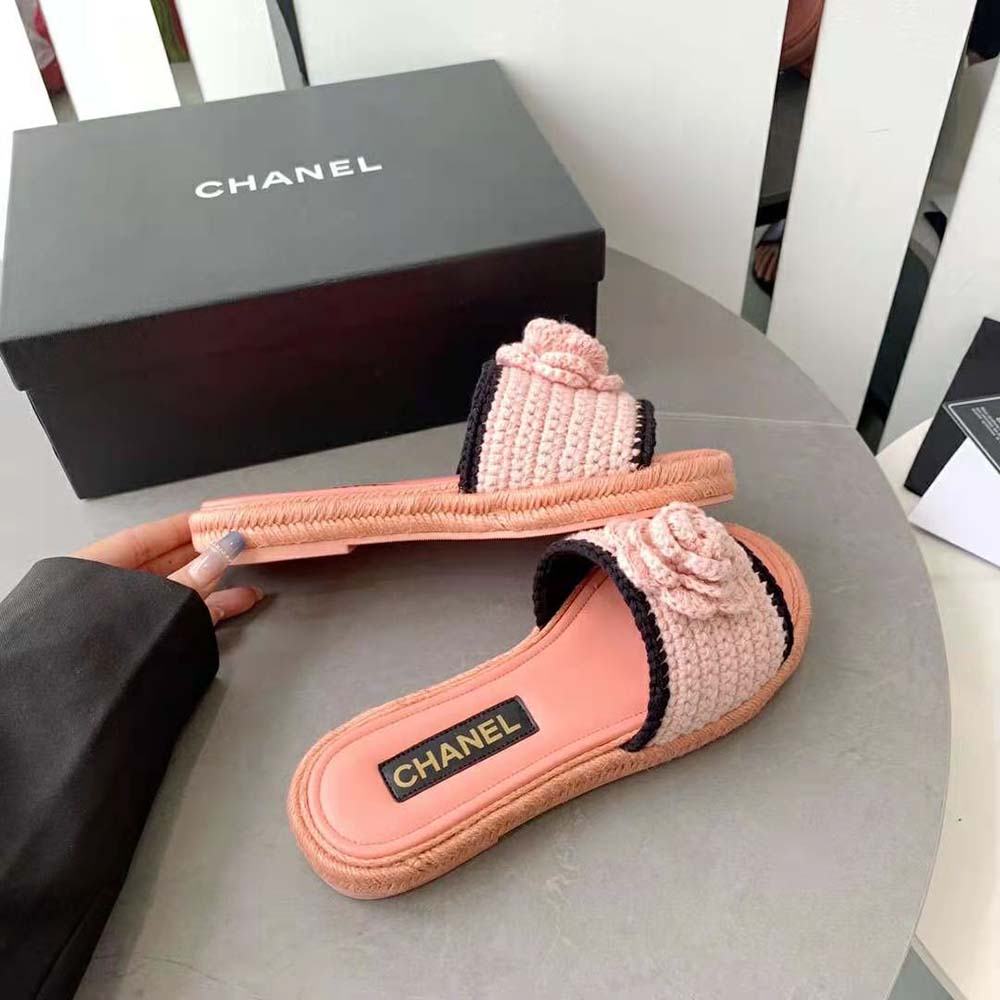 Chanel Women Mules Crochet Ivory and Black 0.5 cm Heel-Pink