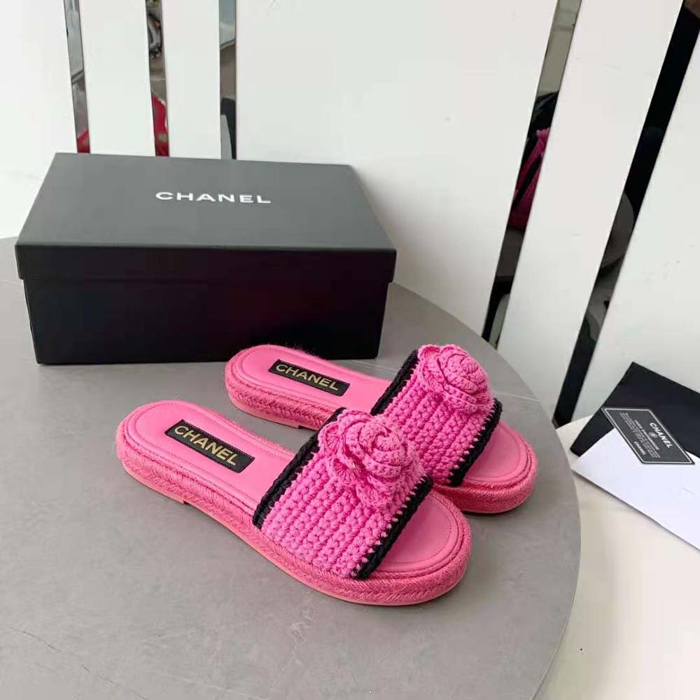 Chanel Women Mules Crochet Ivory and Black 0.5 cm Heel-Rose