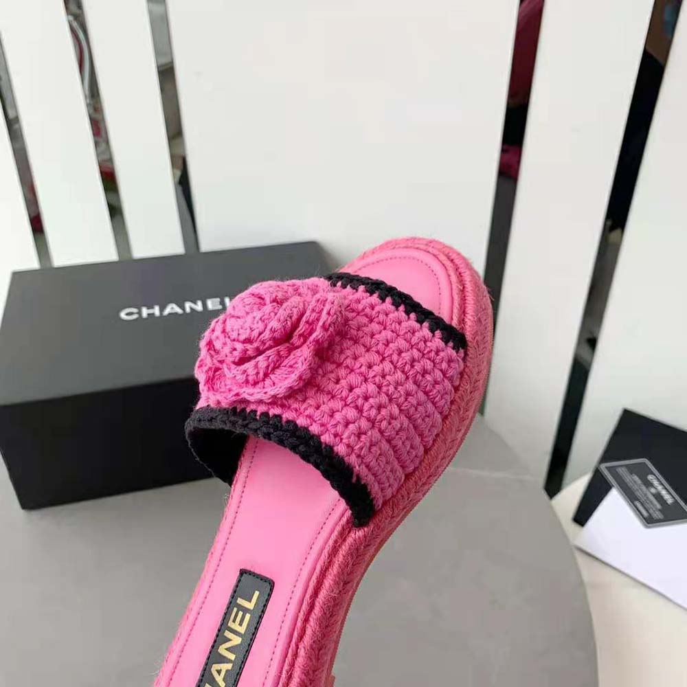 Chanel Women Mules Crochet Ivory and Black 0.5 cm Heel-Rose