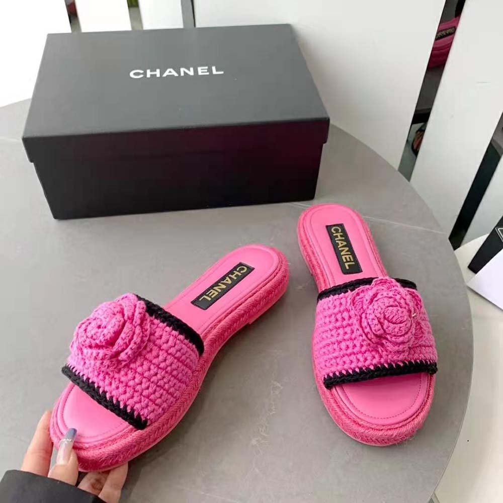 Chanel Women Mules Crochet Ivory and Black 0.5 cm Heel-Rose