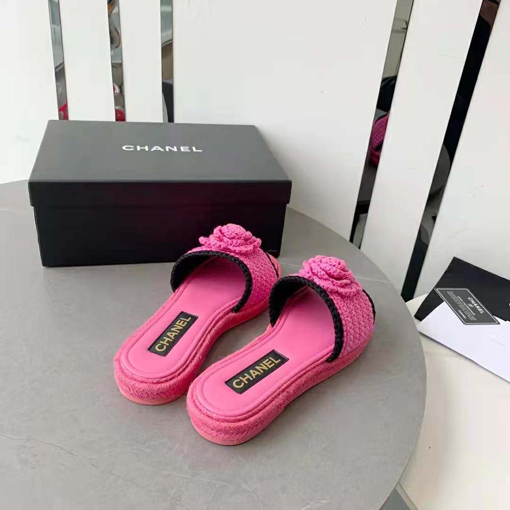 Chanel Women Mules Crochet Ivory and Black 0.5 cm Heel-Rose